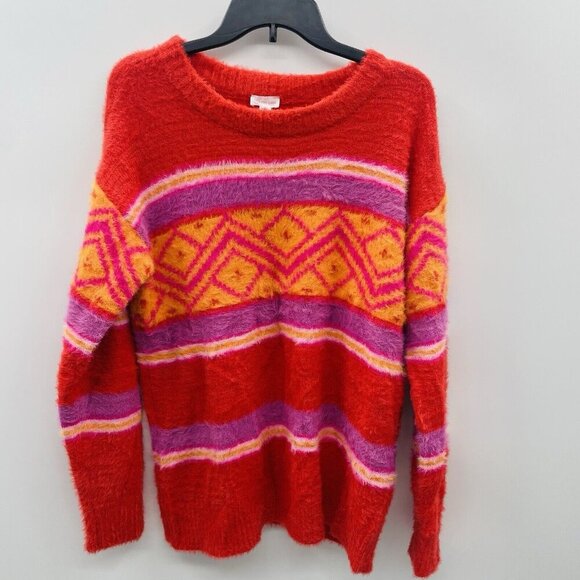 Holiday Lane Womens Size Medium Fair Isle Fuzzy Crewneck Sweater in Red $59 320 - Picture 4 of 9